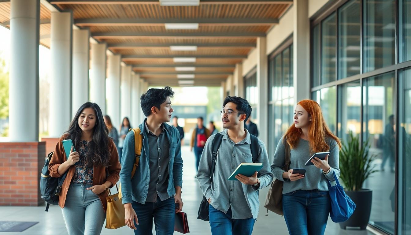 Students studying together in modern classroom